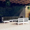 VidaXL Set mobilier de grădină cu perne, 9 piese, alb, lemn de pin 3097104