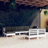 Set mobilier gradina Gossi, 9 piese, lemn pin, alb/antracit, perne incluse, canapele, taburete/masa