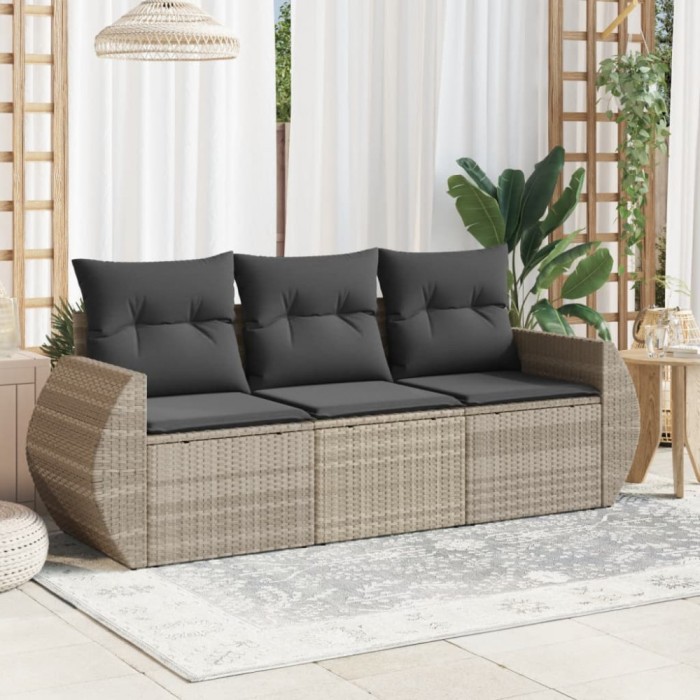vidaXL Set canapele de grădină cu perne, 3 piese gri deschis poliratan 3253399