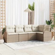 vidaXL Set de canapele pentru grădină 5 pcs Bej și alb Rattan poli 3354710