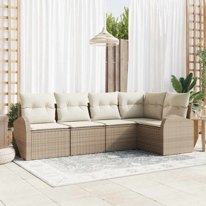 vidaXL Set de canapele pentru grădină 5 pcs Bej și alb Rattan poli 3354710