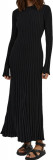 SIOR Femei cu m&acirc;necă lungă Ruched Plied Ribbed Knit Maxi Rochie Lungă Crew Neck