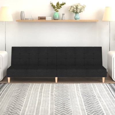 vidaXL Canapea extensibilă cu 2 locuri, negru, material textil foto