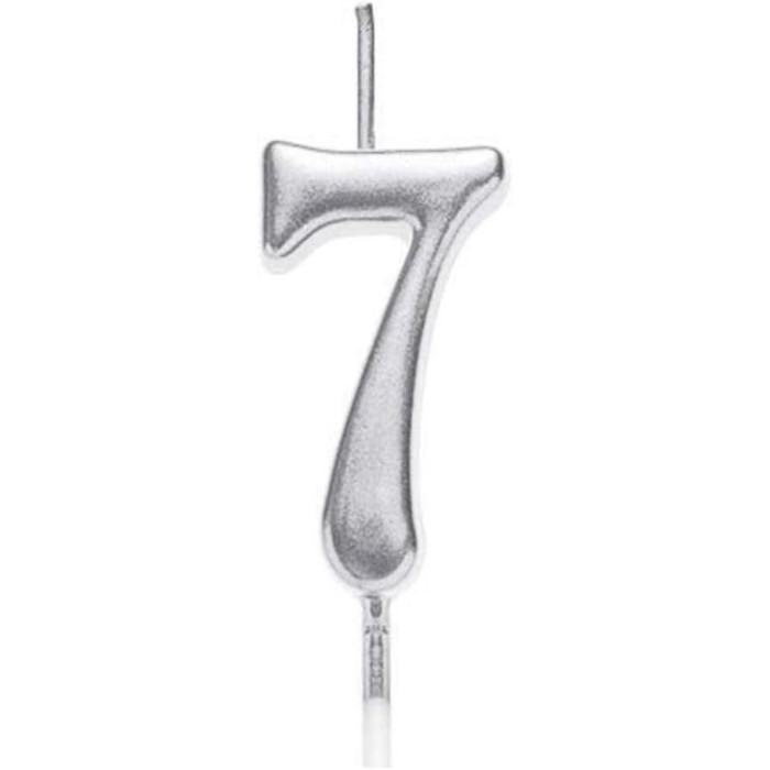 Lumanare de Tort, Cyrax, Model Cifra 7, Party, 4.5 x 2.5 cm, din Parafina, Argintiu