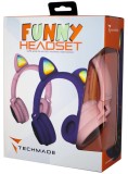 Techmade Headphones Funny Led Bt + Microfon Pink Android Devices|Apple Devices|PC
