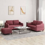 VidaXL Set canapea cu perne, 3 piese, roșu vin, material textil