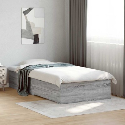 vidaXL Cadru de pat cu sertare gri sonoma 90x190 cm lemn prelucrat 3280438 foto