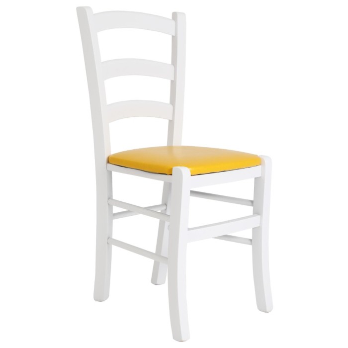 Scaun Paesana - cadru alb - imitatie piele galben - 22168