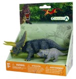 Set de 2 figurine pictate manual triceratops cu pui 89312, Collecta