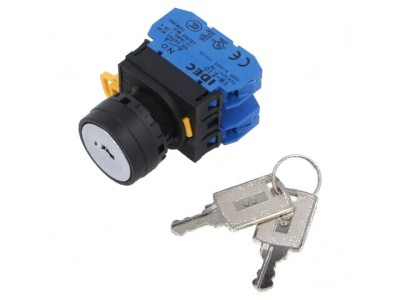 Comutator rotativ cu cheie 22mm 2 pozitii stabile 2NO x2 neagra - Comutator rotativ cu cheie 22mm 2 pozitii stabile 2NO x2 neagr foto