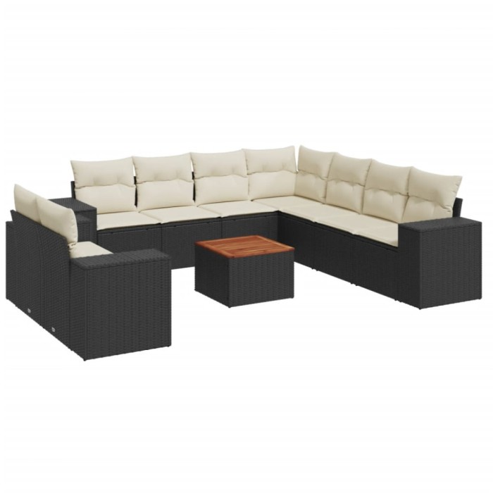 Set canapele de gradina cu perne, 10 piese, negru, poliratan