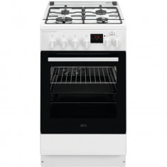 Aragaz AEG CKB56480BW, Mixt, 4 arzatoare gaz, Cuptor electric multifunctional, SteamBake, AirFry, Gratare fonta, Aprindere integrata, Grill, Clasa A,