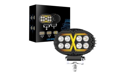 Proiector LED Halogen cu Lumina Alba si DRL Portocalie, 4000LM, 9-30V, Rezistent la Apa IP67 , 8 LED foto