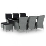 vidaXL Set mobilier exterior cu perne, 9 piese, gri deschis, poliratan