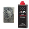 Bricheta Tip Zippo 3D Relief Metal Peste + Lichid Zippo 125ml, Reincarcabila, Benzina, Tutungerie, Cadou Barbati/Femei