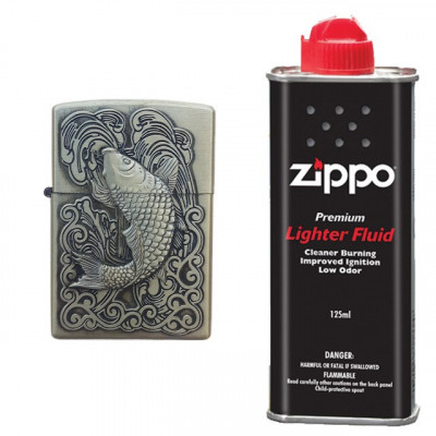 Bricheta Tip Zippo, 3D Relief, Metalica, Peste si Lichid Zippo 125 ml P2 foto