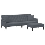 Canapea extensibila 2 locuri/perne/taburet, gri inchis, catifea