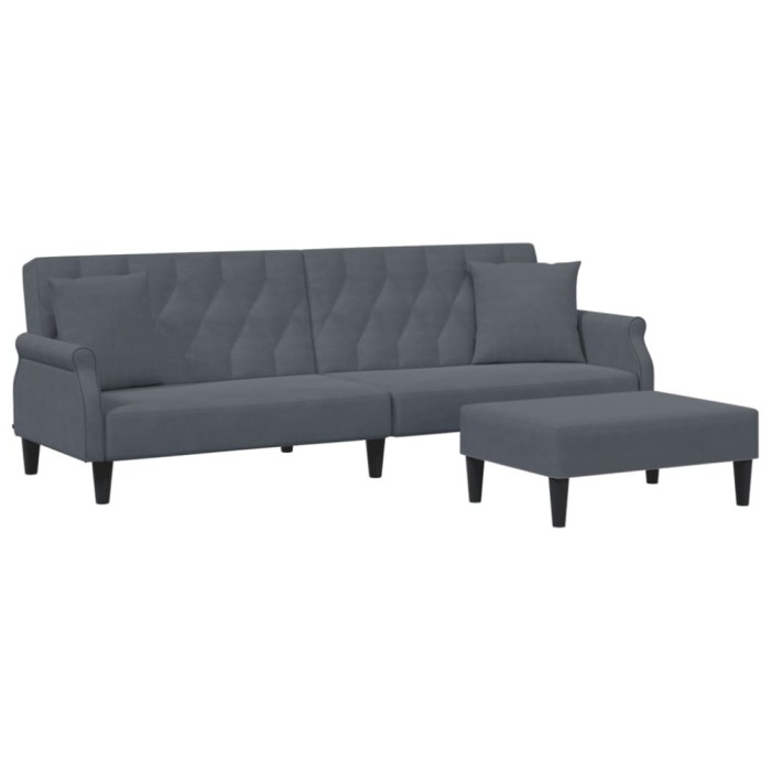 Canapea extensibila 2 locuri/perne/taburet, gri inchis, catifea