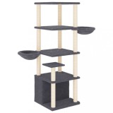 Cumpara ieftin Ansamblu pisici cu stalpi din funie sisal, gri inchis, 147 cm
