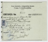 Romania, Casa Centrala a Asigurarilor Sociale, Casa Constructiilor, Chitanta, Bucuresti, 1939