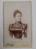 Foto carton CDV veche, J. Heimann, S&acirc;nnicolau Mare / Nagy Szent Miklos, doamnă