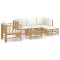 Set mobilier de gradina cu perne alb crem, 6 piese, bambus