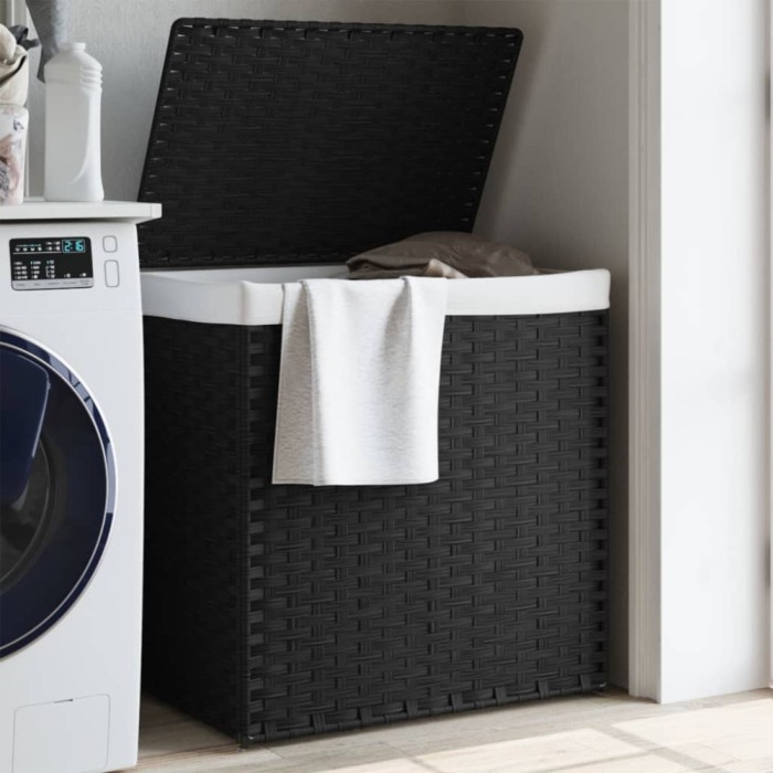 Gossi cos de rufe cu 2 sectiuni, negru, 53x35x57 cm, poliratan