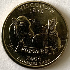 AMERICA QUARTER 1/4 DOLLAR 2004 LITERA P.(CAP DE VACA,BRANZA,PORUMB-WISCONSIN)BU