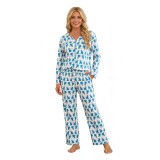 Set de pijamale pentru femei Y2K cu imprimeu animalier, cu nervuri, cu nasturi, două piese, lenjerie de casă &ndash; Albastru &icirc;nchis S