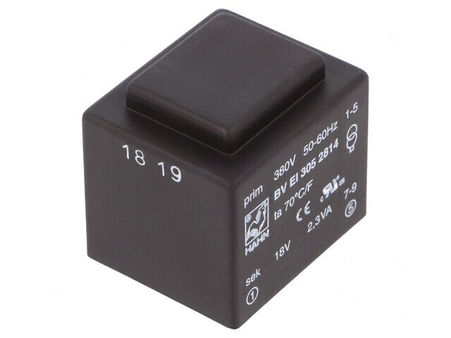 Transformator &icirc;ncapsulat 2,3VA 380VAC 18V 128mA PCB