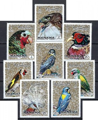 MANAMA-Pasari-Serie complerta de 8 timbre nestampilate MNH foto