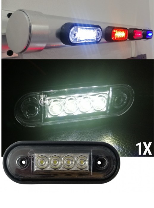 Lampa laterala Alb LED 12-24V (spate curbat pentru montare directa pe rollbar)