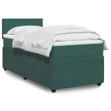 vidaXL Pat continental cu saltea, verde &icirc;nchis, 80x200 cm, catifea