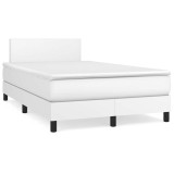 VidaXL Pat box spring cu saltea și LED, alb, 120x190 cm, piele eco