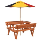 Cumpara ieftin Masa de picnic pentru 4 copii, cu umbrela, lemn masiv brad