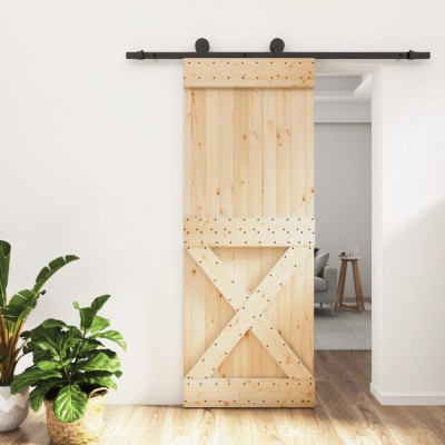 Ușă glisantă cu set de feronerie 80x210 cm, lemn masiv de pin foto