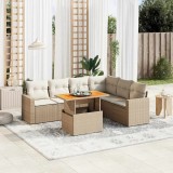 vidaXL Set canapele de grădină, 7 piese, cu perne, bej, poliratan 3271331
