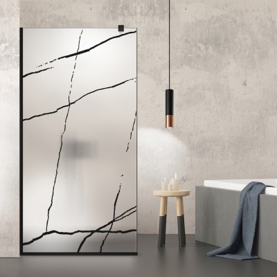 Paravan dus walk-in Aqua Roy Black, model Marble negru, sticla 8 mm mata, securizata, anticalcar, 110x195 cm foto