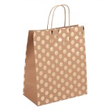 Pungă Cadou Kraft, Model Buline Aurii, Maro, 26x12x33 cm, M&acirc;nere Scurte din H&acirc;rtie