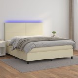 vidaXL Pat cu arcuri, saltea și LED, crem, 180x200 cm, piele ecologică 3135839