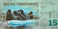 !!! TERITORIILE ARCTICE - 15 DOLARI 2011 - UNC / CA CEA DIN SCAN / SERIA A 6155 foto
