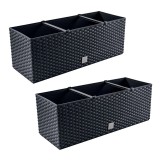 Set 2 jardiniere decorative, sistem irigare, imitatie ratan, antracit, 30 L, 60x25x24 cm, Rato Case, Prosperplast