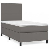 Cumpara ieftin Pat box spring cu saltea, gri, 90x190 cm, piele ecologica