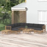 VidaXL Set mobilier de grădină cu perne gri &icirc;nchis, 12 piese, bambus 3155227