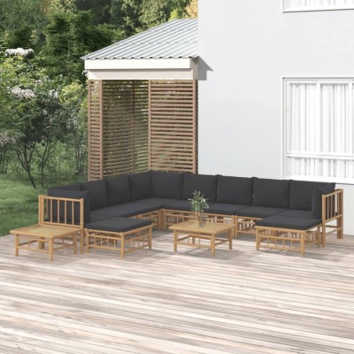 vidaXL Set mobilier de grădină cu perne gri &amp;icirc;nchis, 12 piese, bambus 3155227 foto