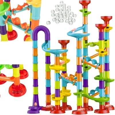 Set constructie pista cu bile, configuratie 3D cu 113 piese, 30 bile, elemente usor de conectat, multicolor foto