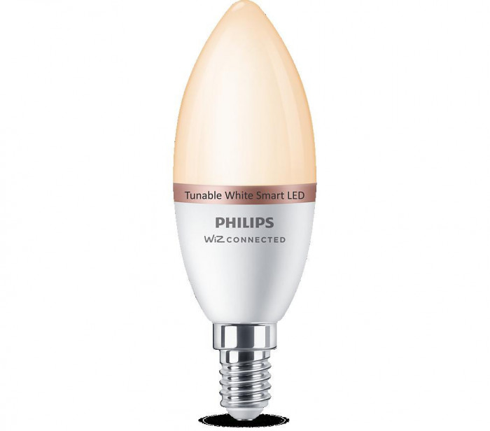 Bec LED inteligent Philips Candle C37, Wi-Fi, Bluetooth, E14, 4.9W (40W), 470