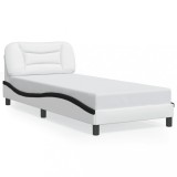 Gossi cadru de pat cu lumini led alb/negru 90x200 cm piele ecologica