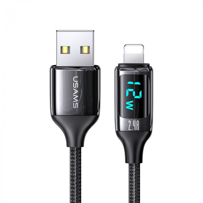 Cablu de Date USB la Lightning PD, 12W, Digital Display, Fast Charge, 1.2m Usams U78 (US-SJ543) Negru