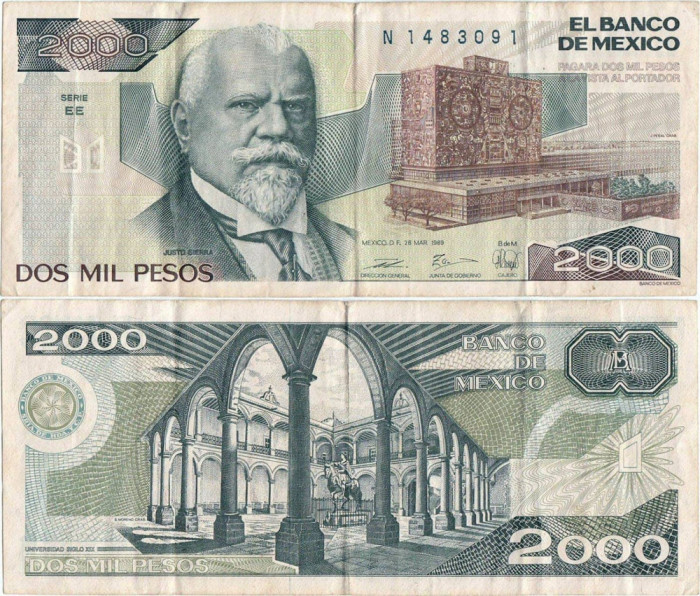 1989 ( 28 III ) , 2.000 pesos ( P-86c.9 ) - Mexic